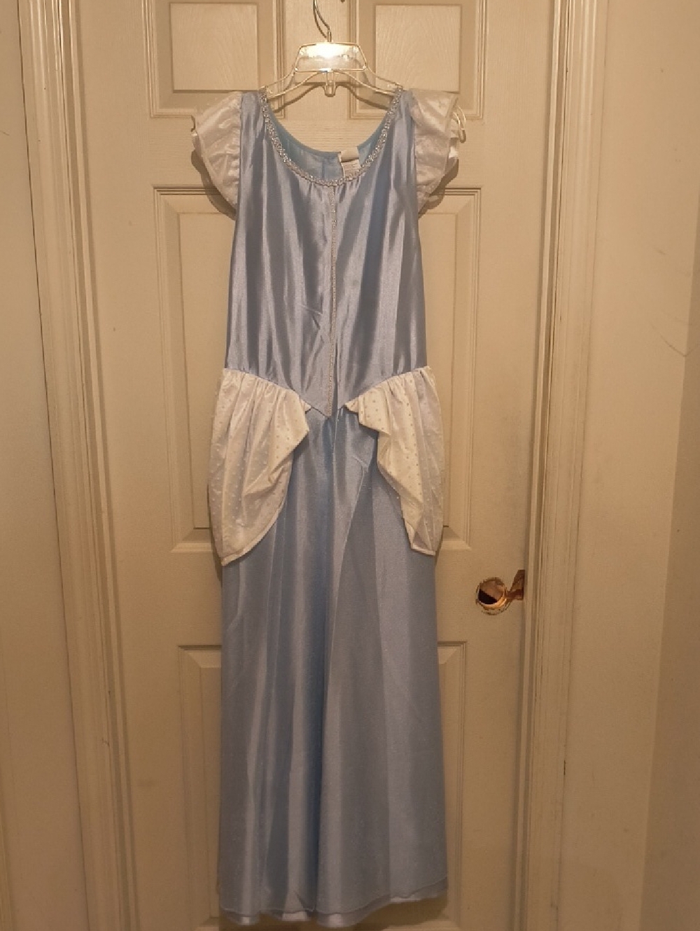 Light Blue Satin Princess Dress with White Puff Sleeves